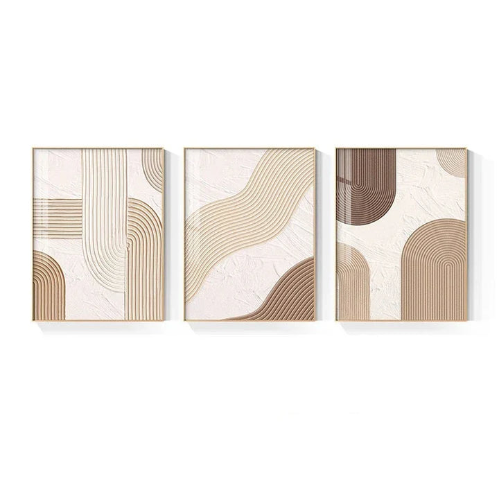 Modern Abstract Beige Geometric Lines Wall Art Fine Art Canvas Prints Pictures for Living Room Dining Room Home Office Decor | Skanto