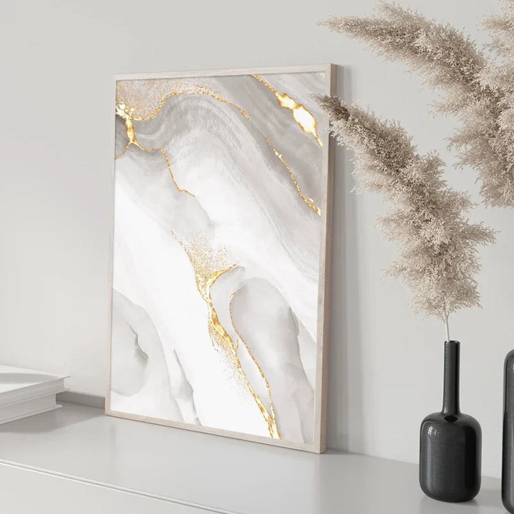 Light Luxury Golden Gray Marble Print Wall Art Quality Canvas Posters Abstract Minimalist Pictures For Modern Living Room Decor | Skanto