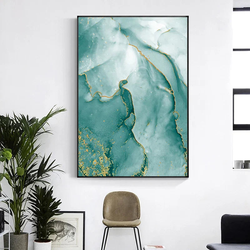 Modern Abstract Aquatic Floating Marble Print Wall Art Fine Art Canvas Prints Pictures for Living Room Dining Room Home Office Decor | Skanto