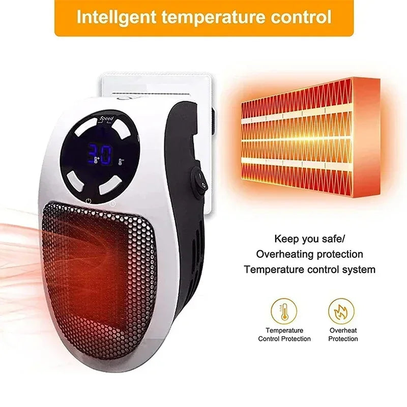 Skanto | ThermoEase 350W Kompakt Varmeapparat | Vegguttak Varmer med Fjernkontroll | LED Skjerm & Timer | 180° Rotasjoner Plugg
