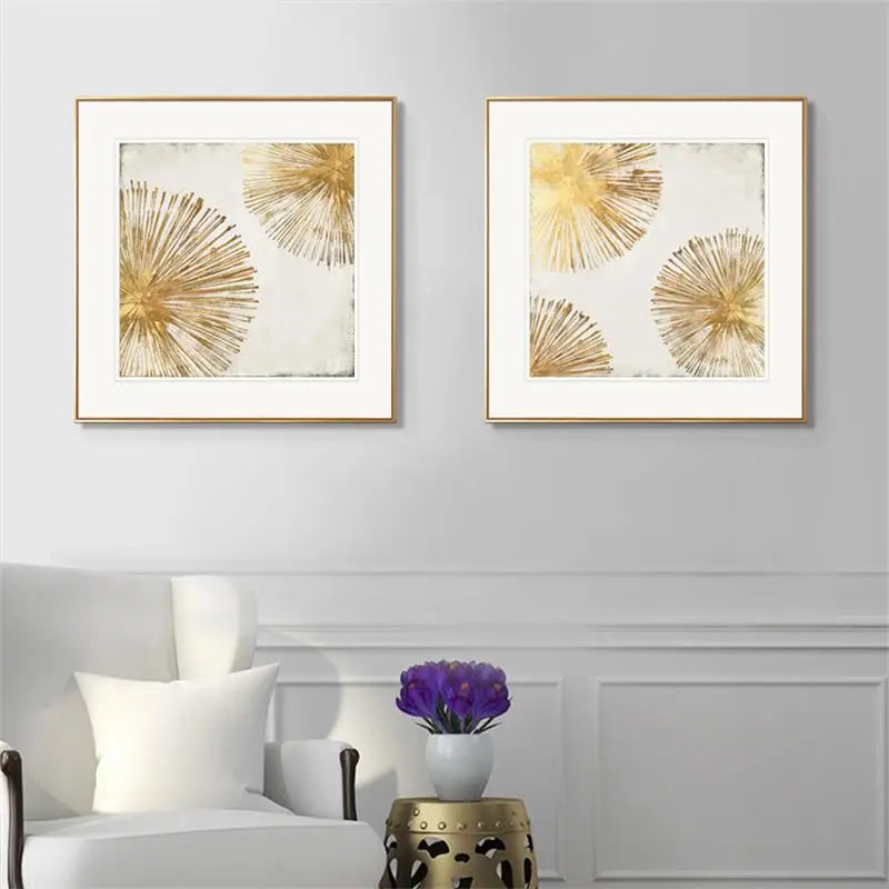 Golden Radial Circular Abstract Wall Art Fine Art Canvas Prints Posters Pictures For Living Dining Bedroom Art Decor | Skanto