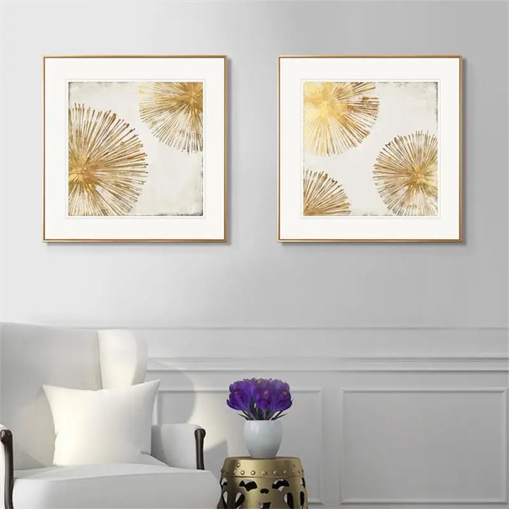 Golden Radial Circular Abstract Wall Art Fine Art Canvas Prints Posters Pictures For Living Dining Bedroom Art Decor | Skanto