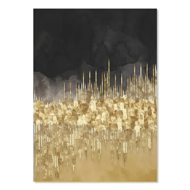 Abstract Golden Cityscape on Black Watercolor Canvas Print Wall Art Light Luxury Pictures for Living Room Bedroom Home Office Decor | Skanto