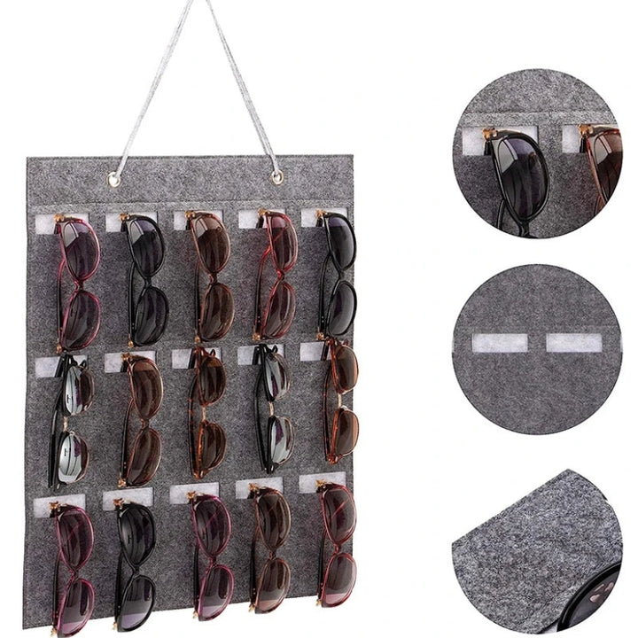 Skanto | GlasSpace Organizer | Veggmontert Brilleholder | Sammenleggbar Solbrilleoppbevaringspose | Plassbesparende & Støvtett | 42 × 38 cm