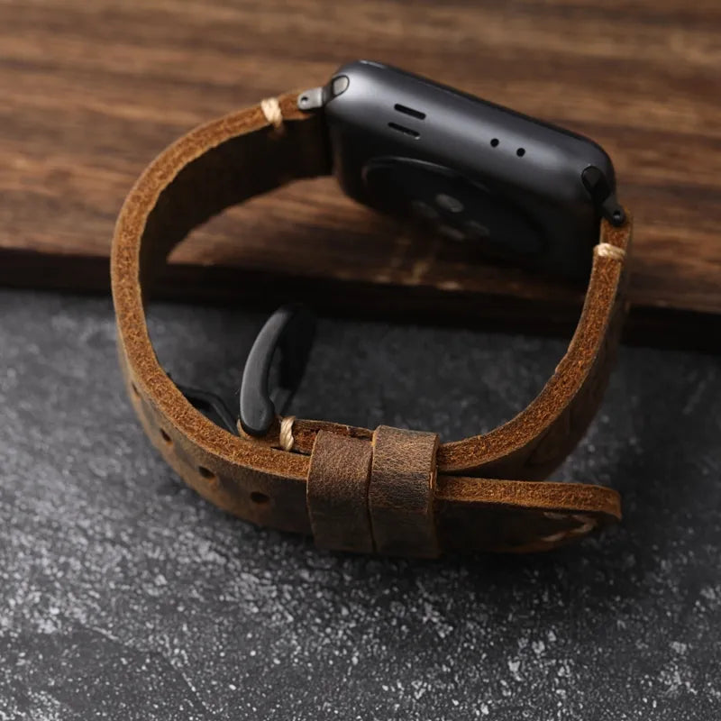 Skanto | Håndlaget ekte lær storfekinn Apple Watch armbånd