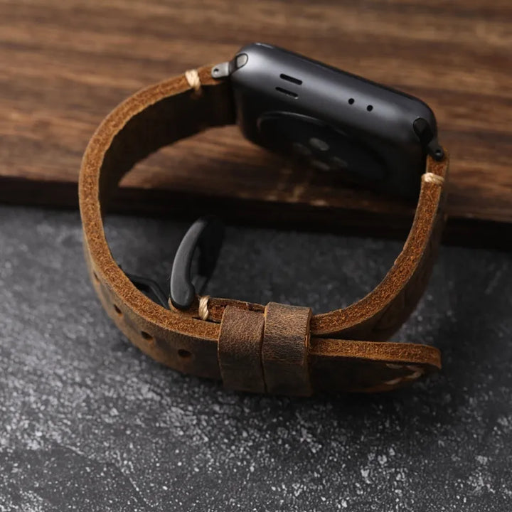 Håndlaget ekte lær storfe Apple Watch armbåndet