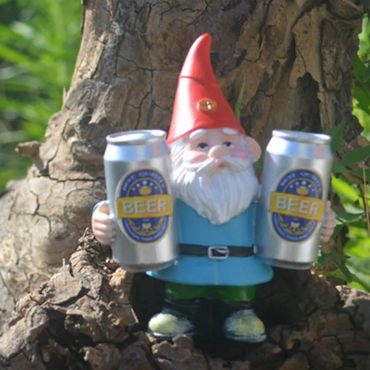Skanto | Drunken Gnome med Øl Morsom Figur for Hage og Hjem Deko