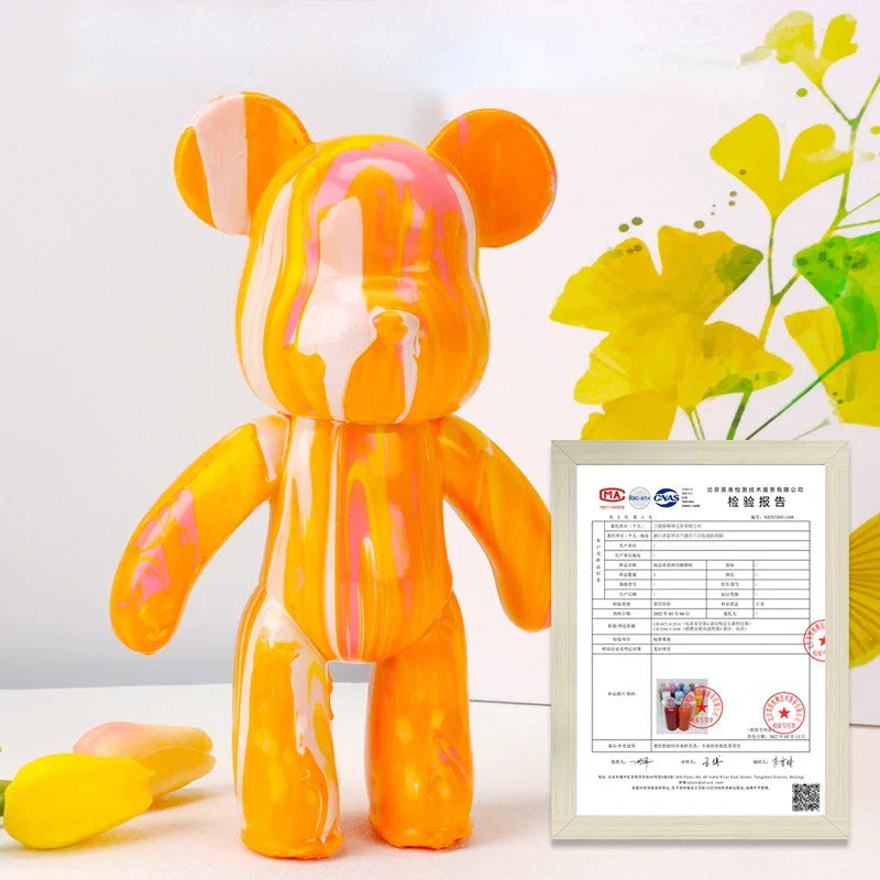 Norvo | Graffiti Malt Fluide Voldsom Bamse Hvit Kropp Ornamenter DIY Håndlaget Personlig Modell Hjemme Skrivebordsdekorasjon Tilbehør Ny