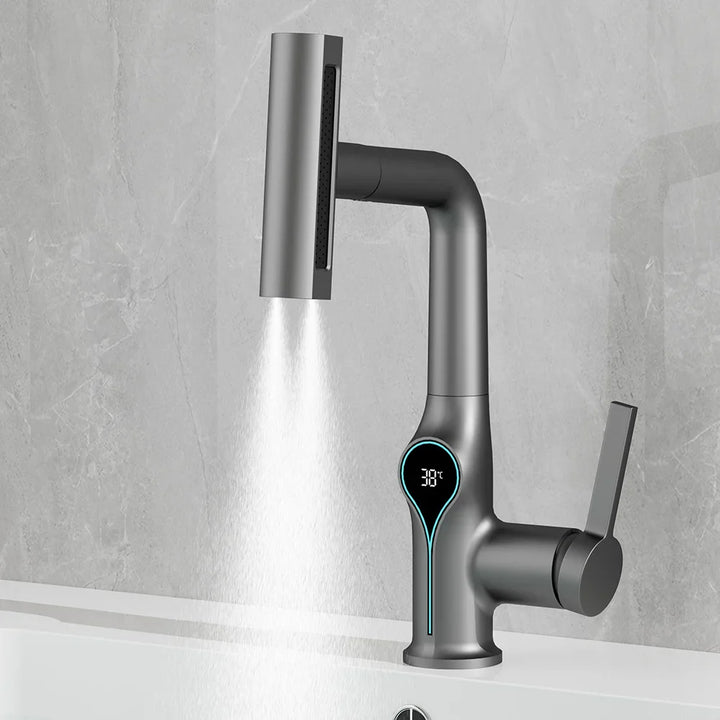Skanto | Kran med fossefallmunnstykke, temperaturvisning og justerbar sprayer