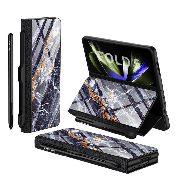 Skanto | Støtbestandig Rustningssak Glassdeksler Stativ Sett Inn Kort Lærsak for Samsung Galaxy Z Fold 5/4