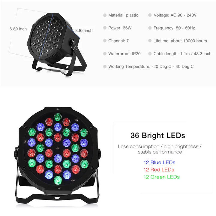 Skanto | 36W RGB LED Scenelys - Profesjonell DMX512 Stemmekontroll Disco Lys for KTV Bar Fest DJ, dekorativ effektprojeksjon