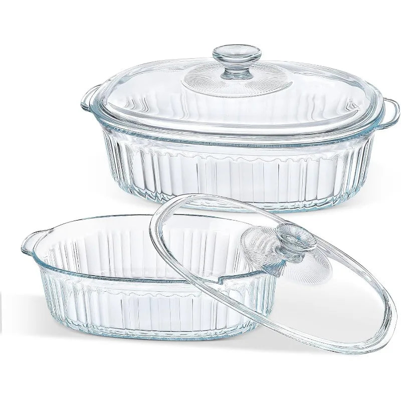 Norvo | 4-delt Glass Bakeware Sett med 2 Bakeware Retter med Glasslokk, 1.9 Qt og 3 Qt