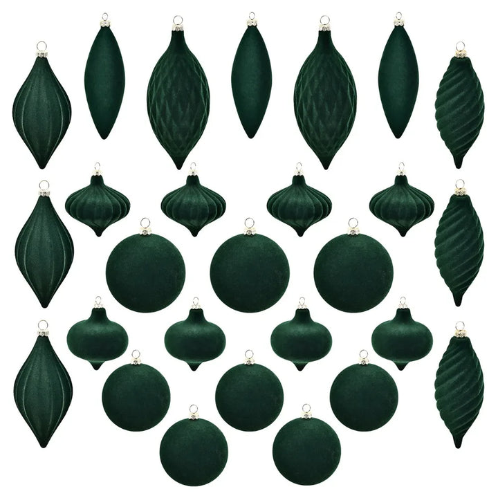 Elegant Flocked Velvet Bruddfrie Julekuler Ornamenter - Gjenbrukbare Høytids Tredekorasjoner for Feststemning 27PCS