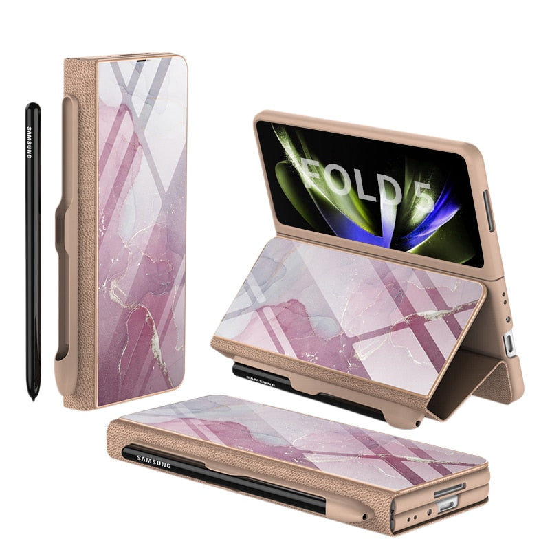 Skanto | Støtbestandig Rustningssak Glassdeksler Stativ Sett Inn Kort Lærsak for Samsung Galaxy Z Fold 5/4