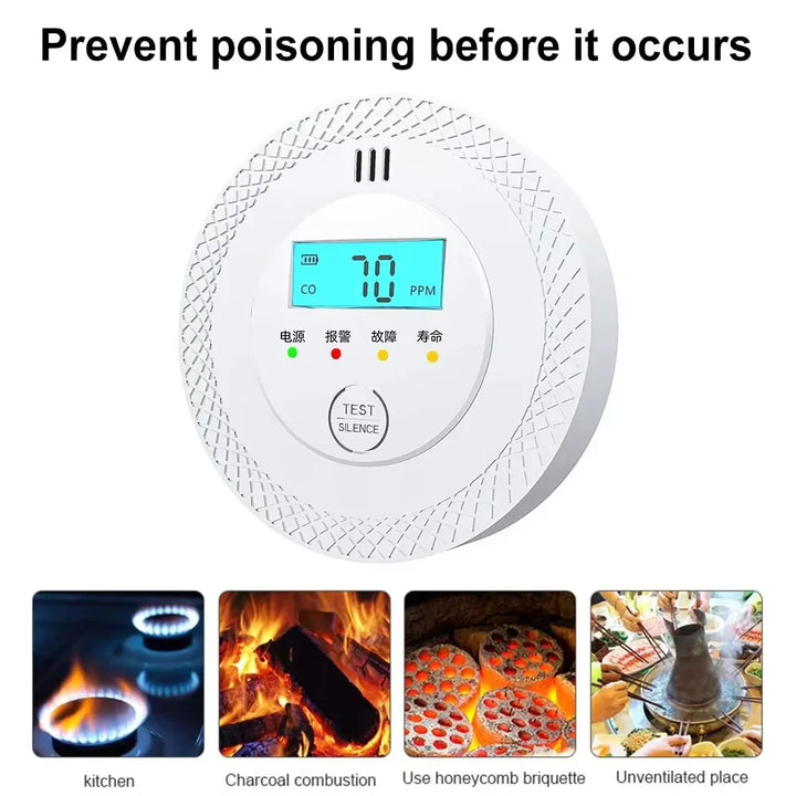 VeiligWoon CO- og Rauchmelder – Kabellos med LCD-bildeskjerm og alarm
