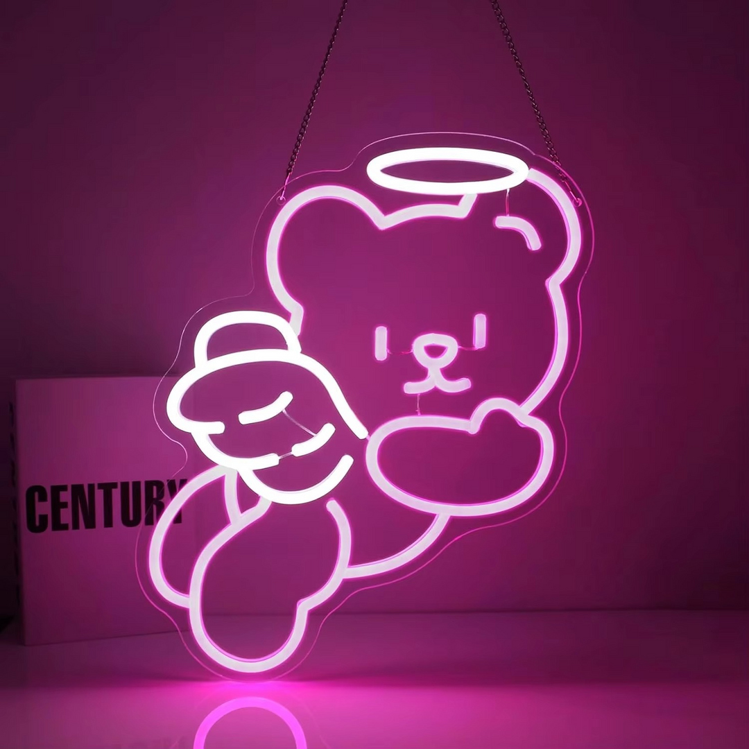 Charmante Bären-Neonleuchte mit Dimmer – USB-betriebene Wanddekoration