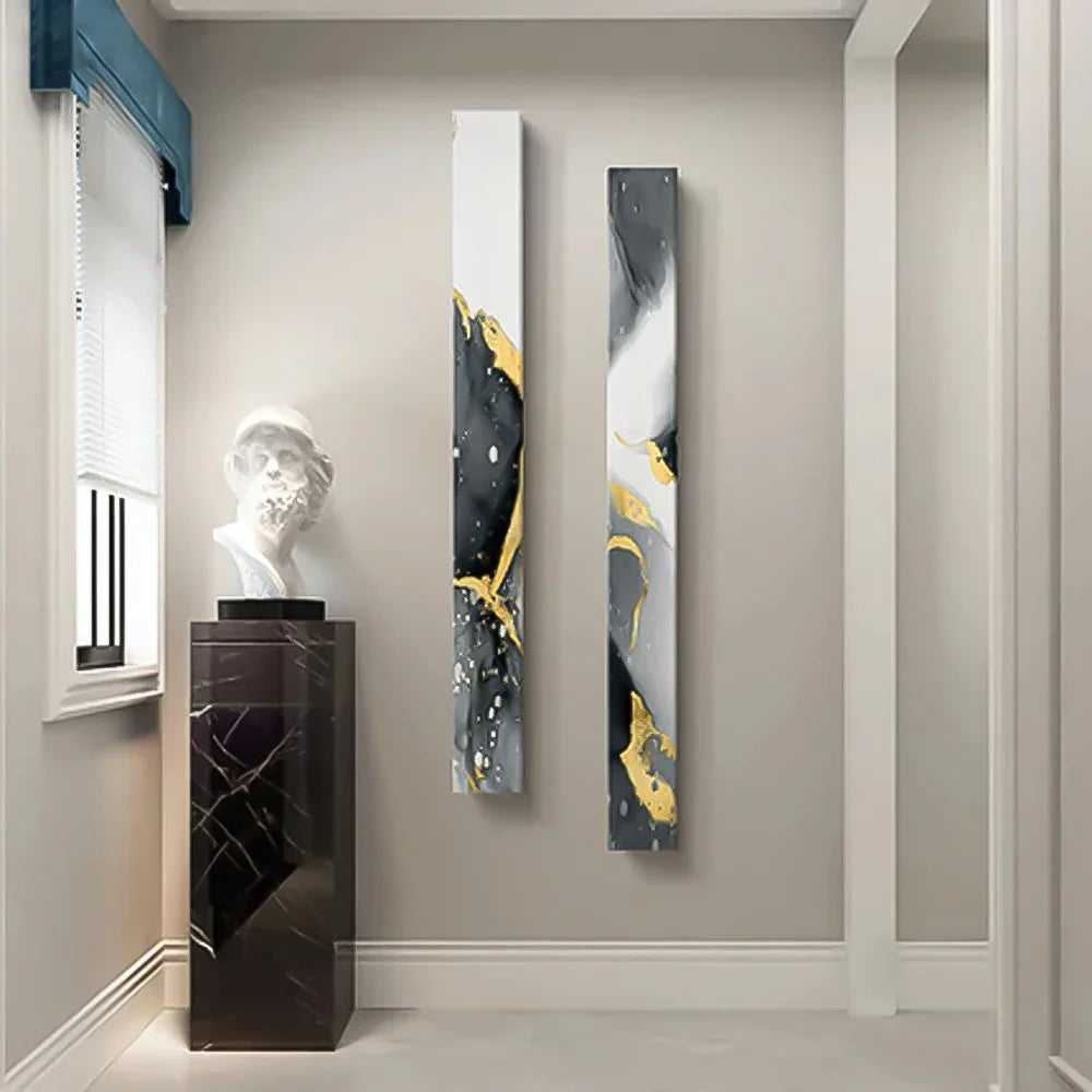 Abstract Gray Fluid Marble Wall Art Fine Art Canvas Print Tall Vertical Slim Format Pictures for Modern Loft Apartment Living Room Office Decor | Skanto