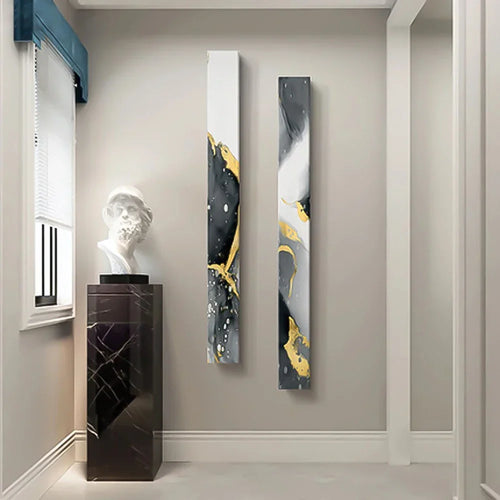 Abstract Gray Fluid Marble Wall Art Fine Art Canvas Print Tall Vertical Slim Format Pictures for Modern Loft Apartment Living Room Office Decor | Skanto