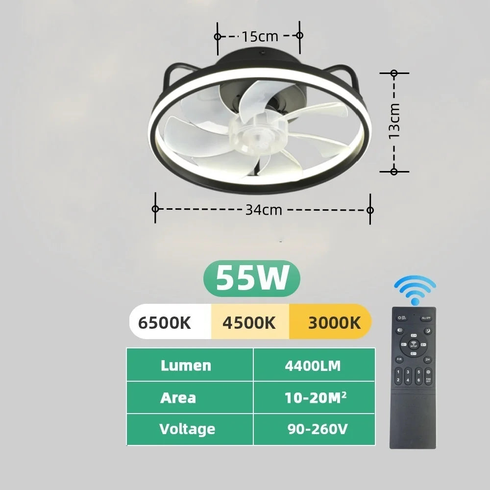 Moderne LED Taklampe Vifte med DC-motor - 6 Hastigheter, Timer, Lav Etasje Loftsvifte, Fjernkontroll Dekorativ Lys | Skanto