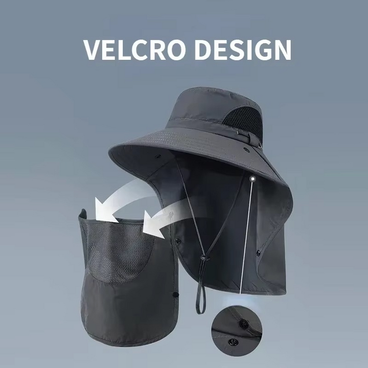 Skanto | UV-beskyttelse utendørs solhatt med bred brim og nakkeflapp for fotturer, fiske og camping