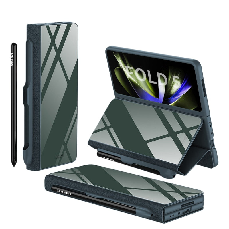 Norvo | Støtbestandig Rustningssak Glassdeksler Stativ Sett Inn Kort Lærsak for Samsung Galaxy Z Fold 5/4