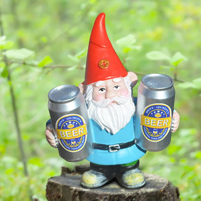 Skanto | Drunken Gnome med Øl Morsom Figur for Hage og Hjem Deko
