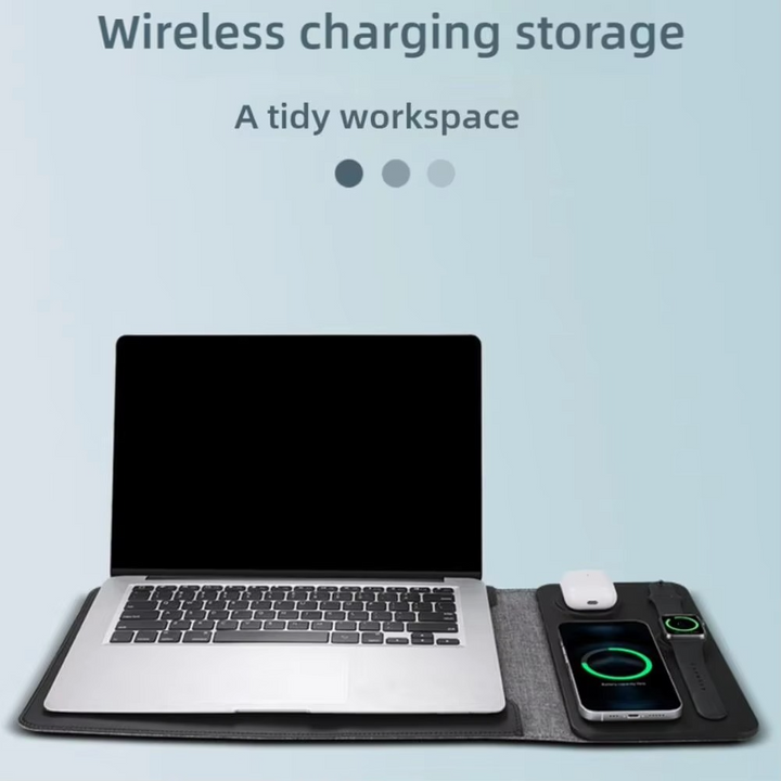 Magnetisk 3-i-1-laptoptasche med kabelloser Ladefunksjon, Mauspad og Schreibtischunterlage