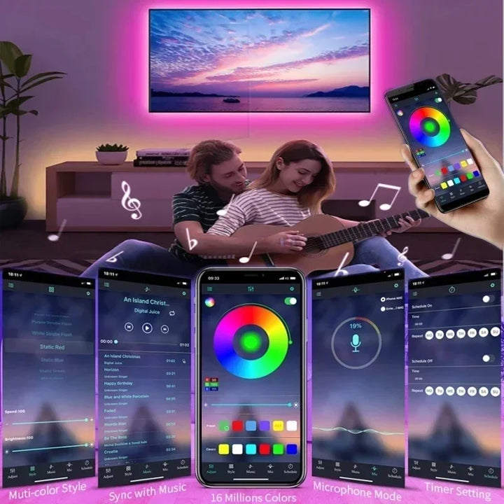 Skanto | RGB 5050 LED-stripe lys med fjernkontroll og appkontroll - USB-drevet