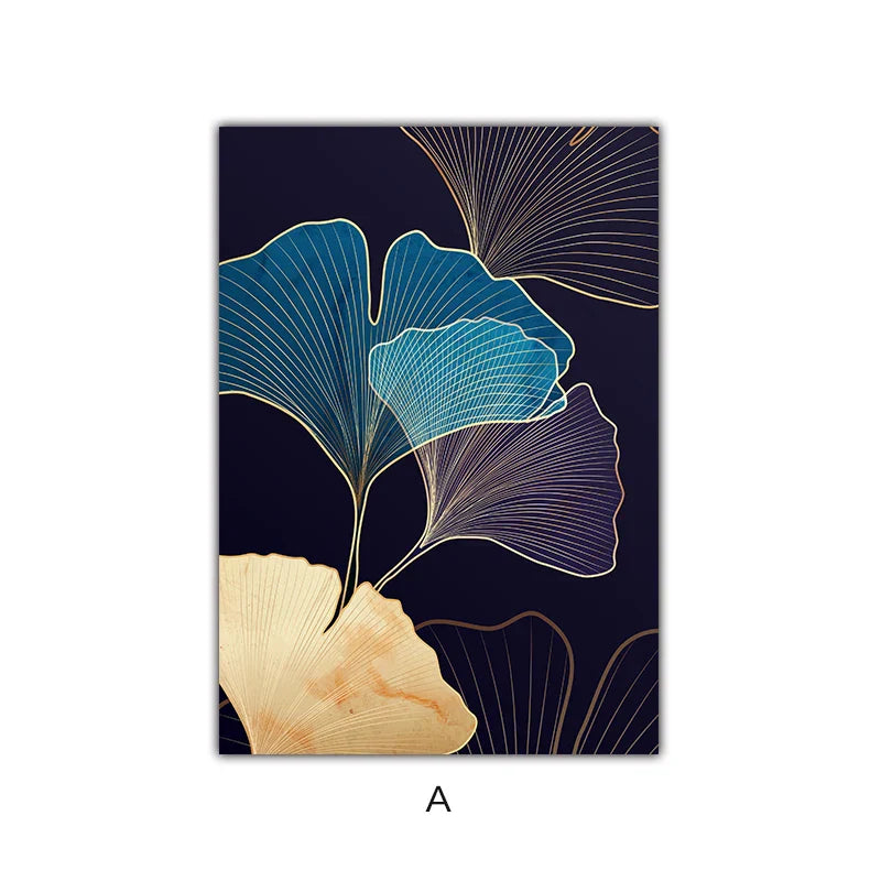 Abstract Botanical Tropical Blue Eggplant Floral Wall Art Fine Art Canvas Print Pictures For Living Room Bedroom Hotel Room Decor | Skanto