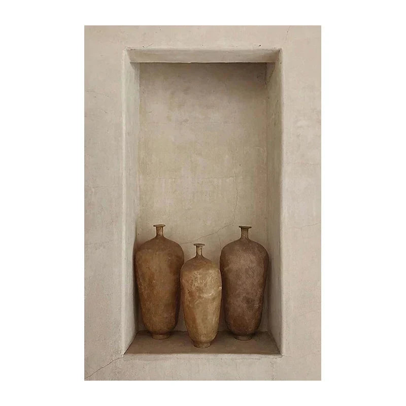 Neutral Colors Terracotta Still Life Vase Wall Art Fine Art Canvas Print Poster Architectural Images for Modern Living Room Bedroom Home Deco | Skanto