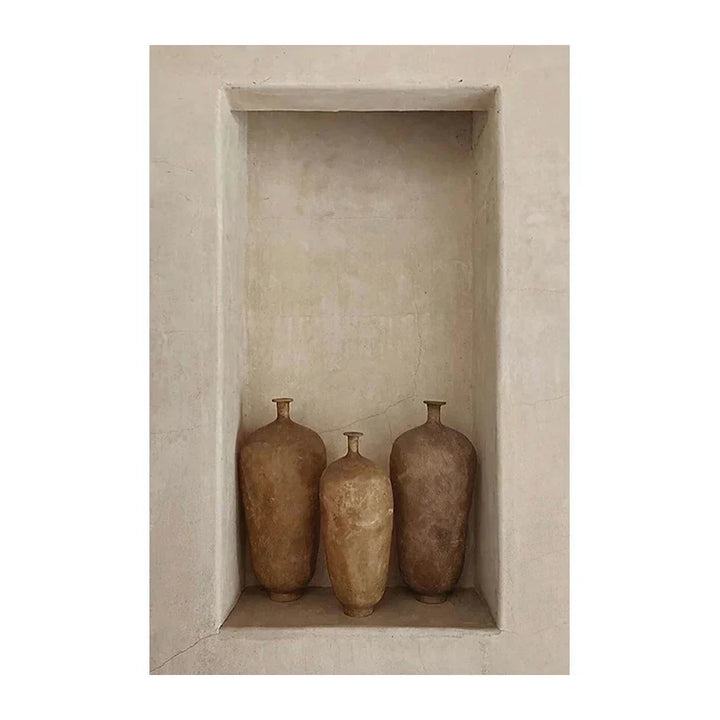 Neutral Colors Terracotta Still Life Vase Wall Art Fine Art Canvas Print Poster Architectural Images for Modern Living Room Bedroom Home Deco | Skanto