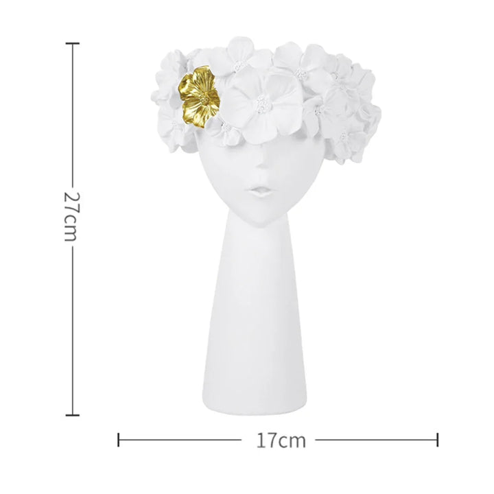 Skanto | Nordic Girl Hode Blomst Harpiks Vase Statue Blomster Vaser for Kontor Skrivebord Tørkede Blomster Ornamenter Dekor Beholder