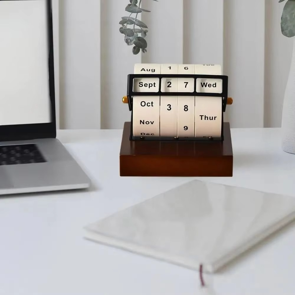 Skanto | Vintage Tre Perpetuum Flip Kalender – Gjenbrukbar Rotary Nedtelling Borddisplay