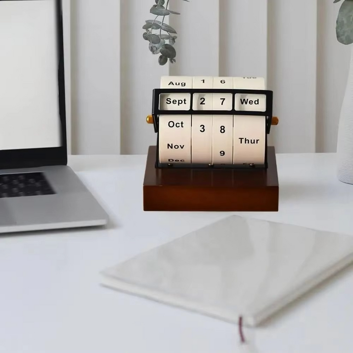 Skanto | Vintage Tre Perpetuum Flip Kalender – Gjenbrukbar Rotary Nedtelling Borddisplay