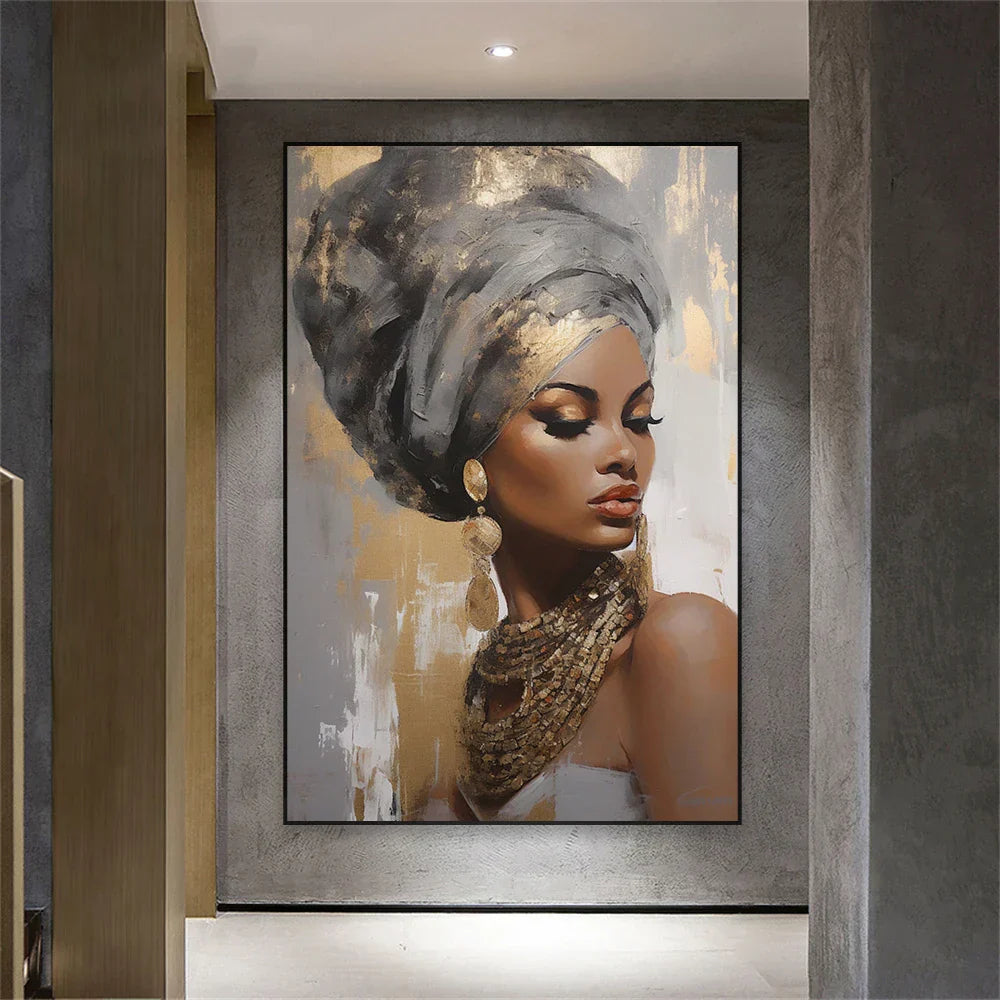 Golden Girl Fashion Wall Art Fine Art Canvas Prints Modern Abstract Portrait Pictures For Living Room Bedroom Boutique Lounge Art Decor | Skanto