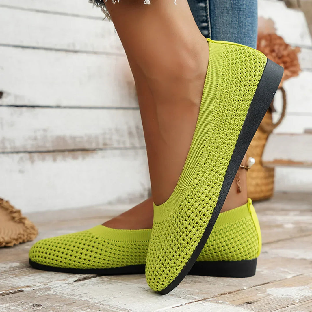 Skanto | Kvinner Rundtå Flat Sko Solid Farge Strikket Tøfler Casual Pustende Ballett Flats Kvinner Flat Sko Loafers Kvinner