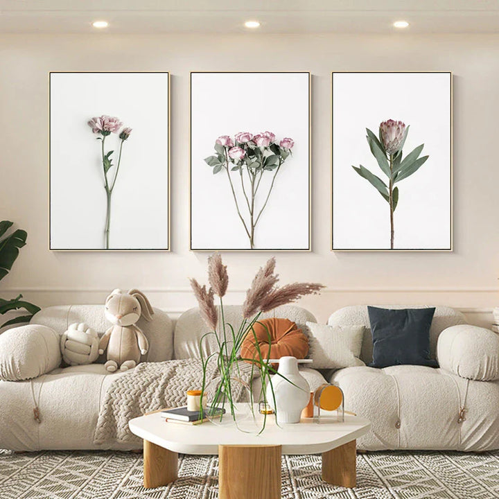 Minimalist Pink Floral Botanical Wall Art Fine Art Canvas Prints Posters Elegant Pictures For Nordic Living Room Dining Room Bedroom Art Decor | Skanto