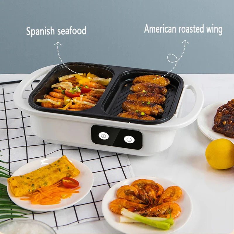 Skanto | 2 i 1 Non-stick Shabu Gryte og Grill - Multikoker for BBQ, Shabu Shabu, Biff, Ramen og Nudler, Elektrisk Kjele