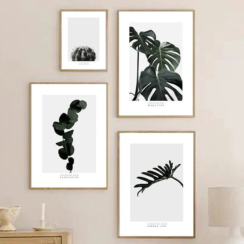 Minimalist Green Leaves Modern Botanical Specimen Wall Art Artistic Canvas Prints Gallery Wall Pictures For Living Room Dining Room Art Decor | Skanto