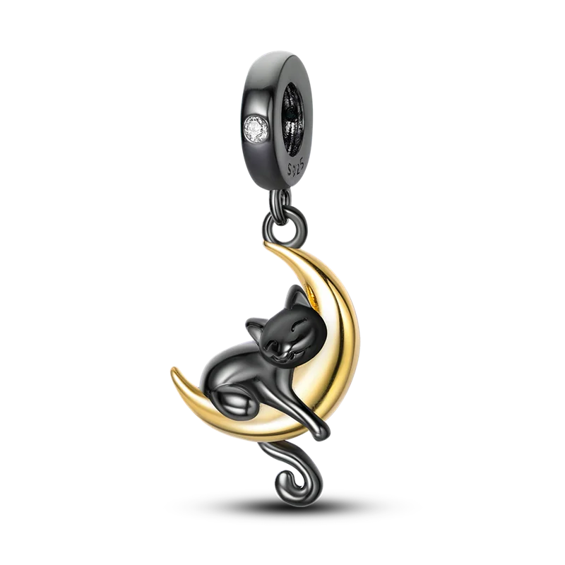 Skanto | 925 Sølv Gylden Leopard Charms Perler Fargerik Kameleon Nesehorn Løve Skarabé Katt Anheng Kompatibel med Original Pandora Armbånd Smykker