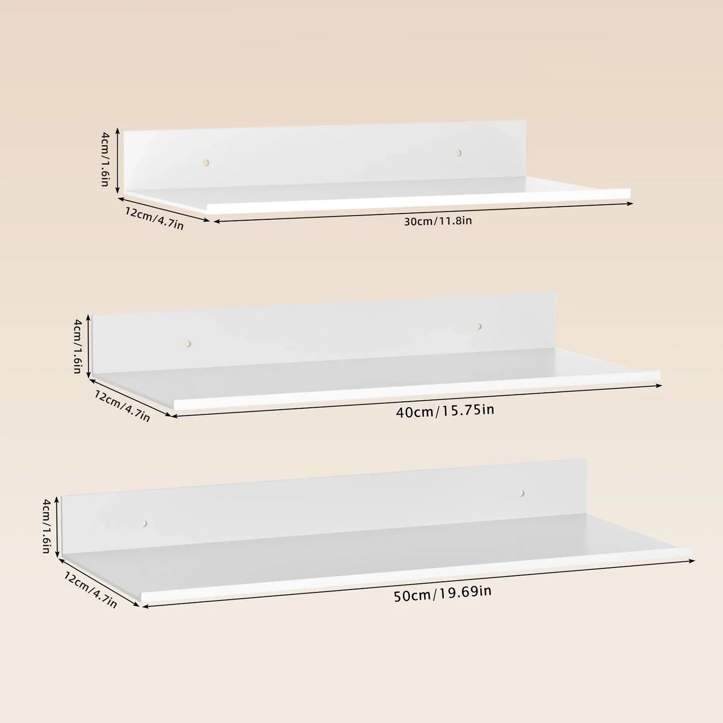 Norvo | Metallura | Vegghylle laget av metall | Flytende hylle 30/40/50 cm | Plassbesparende oppbevaring for bad, kjøkken og soverom
