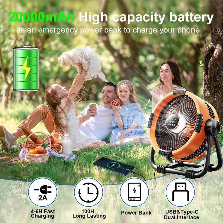 Skanto | Campingvifte med 20000mAh batteri, LED-lys og fjernkontroll – WindMate