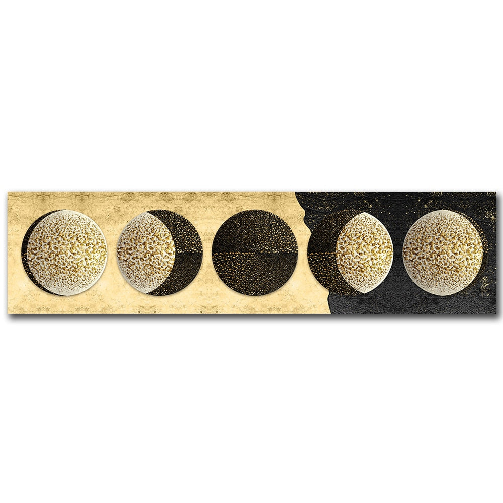 Moon Phases Wide Format Black White Wall Art Canvas Print Pictures For Bedroom Above Bed Living Room Decor | Skanto