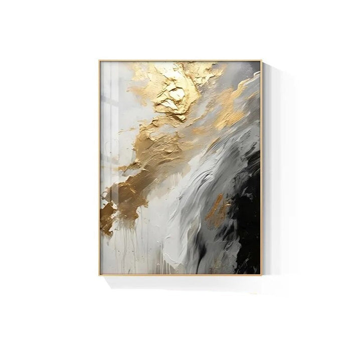 Black Gray Golden Storm Thick Brushstroke Canvas Print Wall Art Fine Art Giclée Print Pictures For Luxury Living Room Hotel Room Home Office Decor | Skanto