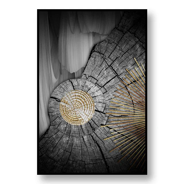 Abstrakte svarte gulltre ringer veggkunst Fine Art lerretstrykk lys luksus bilder for stue foajé inngangsparti resepsjonsområde kunst dekor | Skanto
