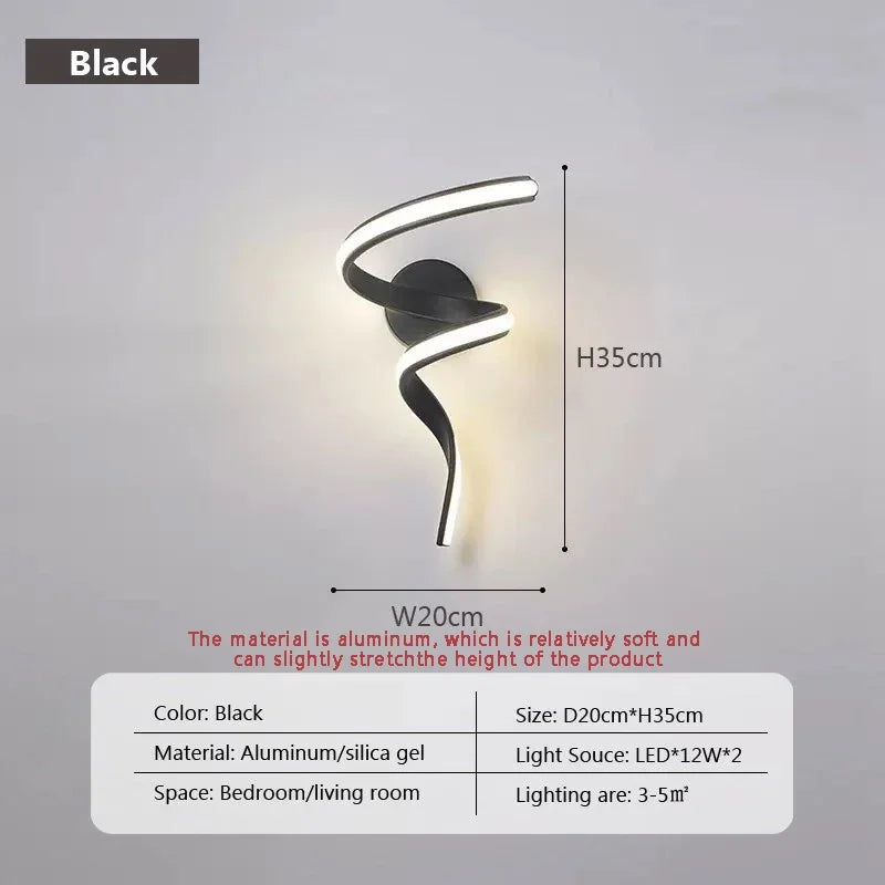 Skanto | LED Vegglampe NordLED Vegglys | Nordisk Spiral Design | Modern & Energisparende | For Soverom, Gang & Stue Spiral Lysestake for Trap Soverom Nattbord Studie Gang Bakgrunn Innendørs Dekor Veggbelysningsarmaturer