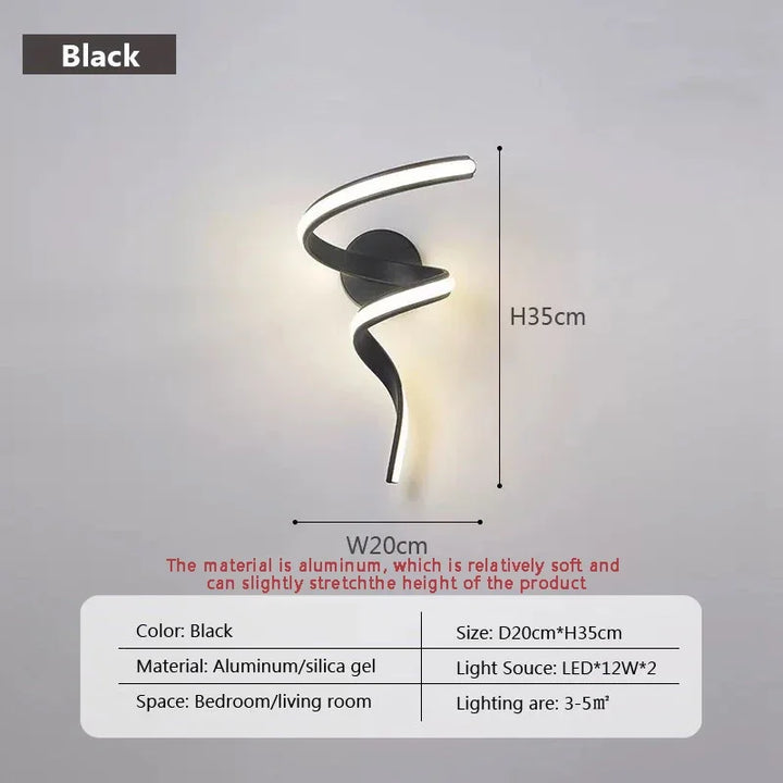 Skanto | LED Vegglampe NordLED Vegglys | Nordisk Spiral Design | Modern & Energisparende | For Soverom, Gang & Stue Spiral Lysestake for Trap Soverom Nattbord Studie Gang Bakgrunn Innendørs Dekor Veggbelysningsarmaturer