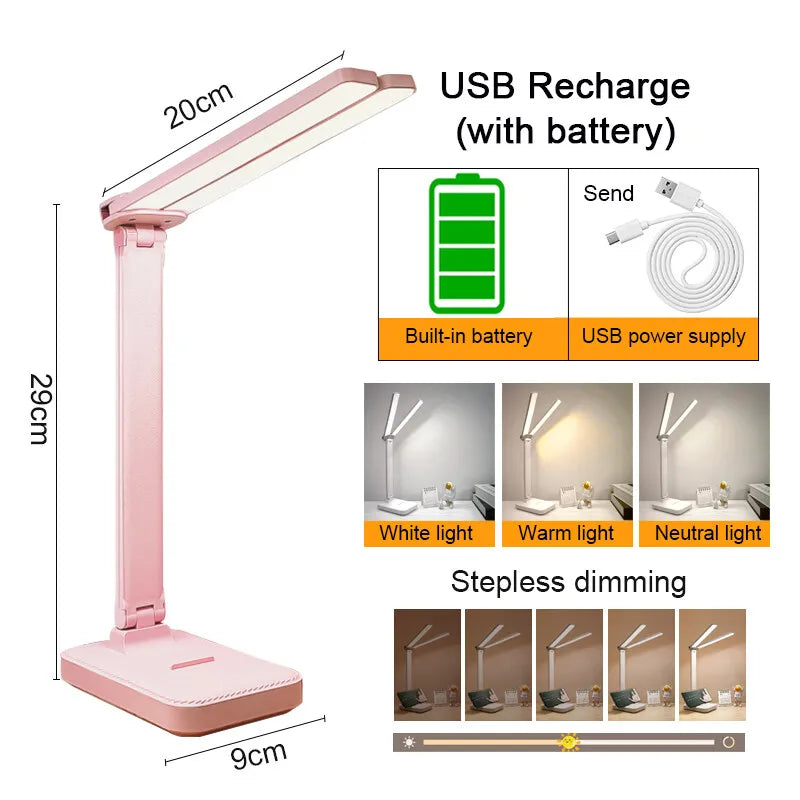 Skanto | LumiFold | LED Skrivebordslampe | 3 Lysstyrkenivåer & Berøringskontroll | USB oppladbar & sammenleggbar