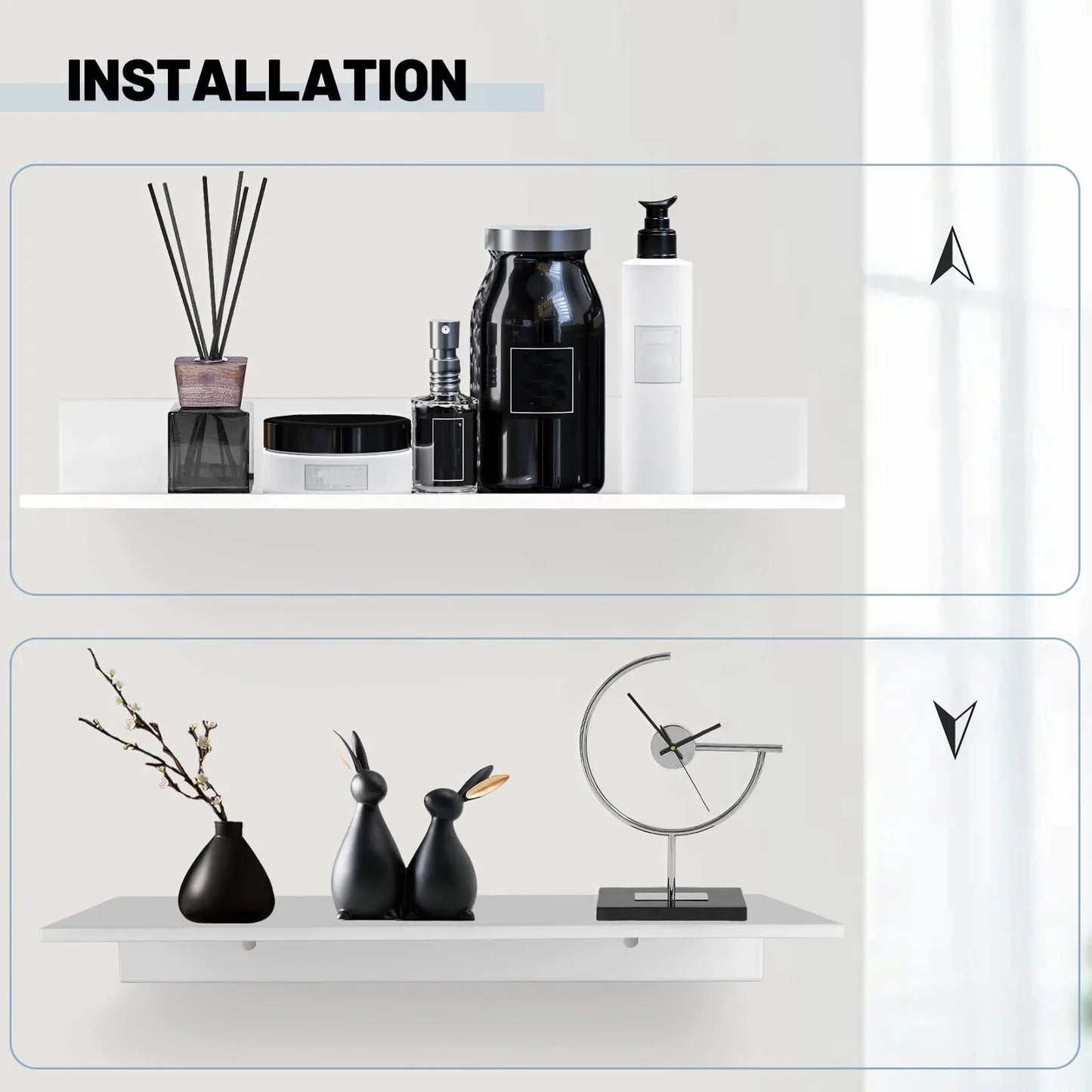 Norvo | Metallura | Vegghylle laget av metall | Flytende hylle 30/40/50 cm | Plassbesparende oppbevaring for bad, kjøkken og soverom