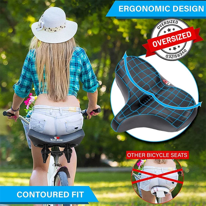 Skanto | Bred Ergonomisk Sykkelsete – Komfortabelt Sete med Støtdemping for By- og Terrengsykler